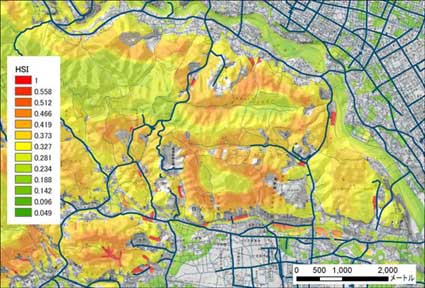 ヤマアカガエルのHSIを地図に表示 ヤマアカガエルのHSIを地図に表示